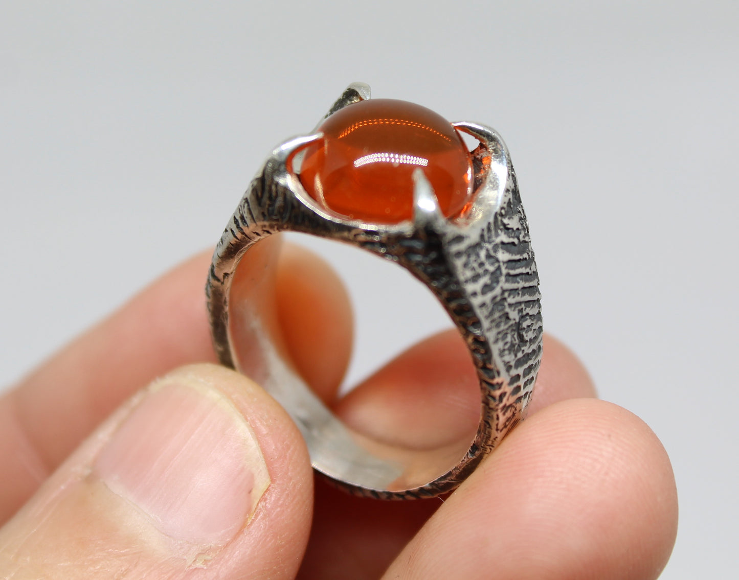 Orange Fire Opal Sterling Silver Ring - Unisex Gemstone Jewelry #216