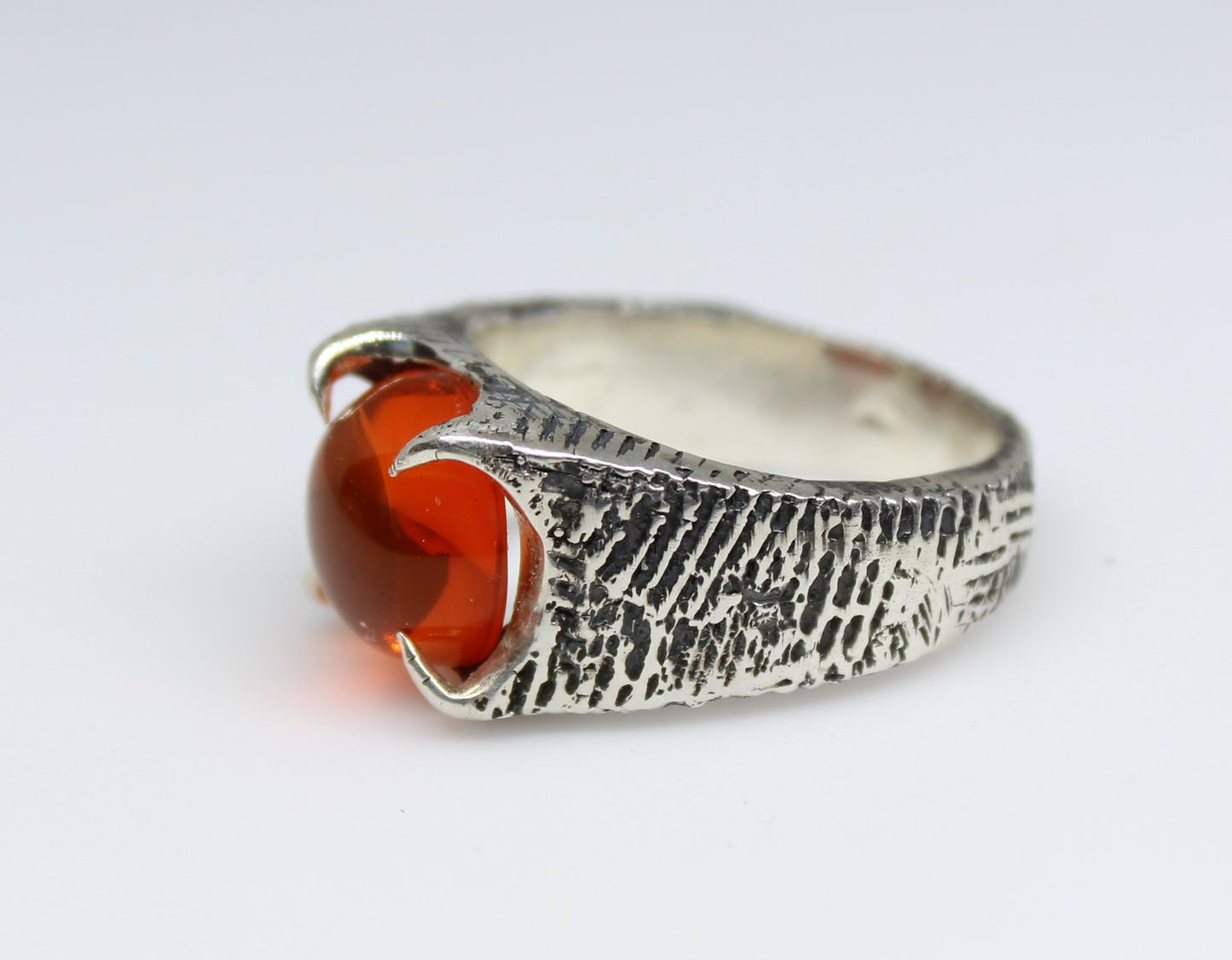 Orange Fire Opal Sterling Silver Ring - Unisex Gemstone Jewelry #216