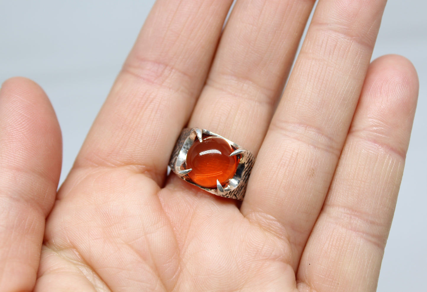 Orange Fire Opal Sterling Silver Ring - Unisex Gemstone Jewelry #216