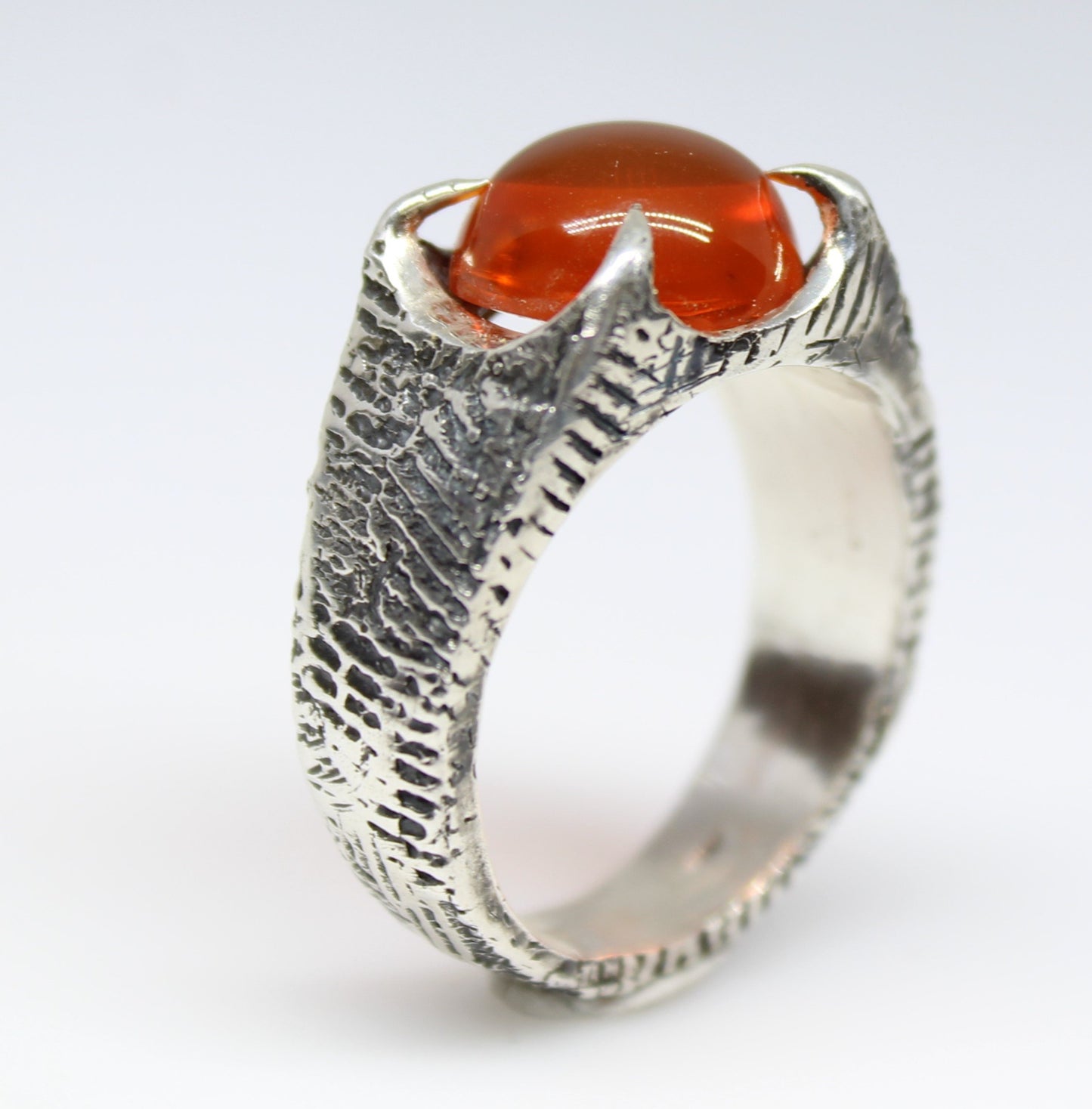Orange Fire Opal Sterling Silver Ring