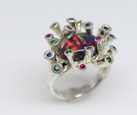 Black Opal Color gemstone Sterling Silver Ring