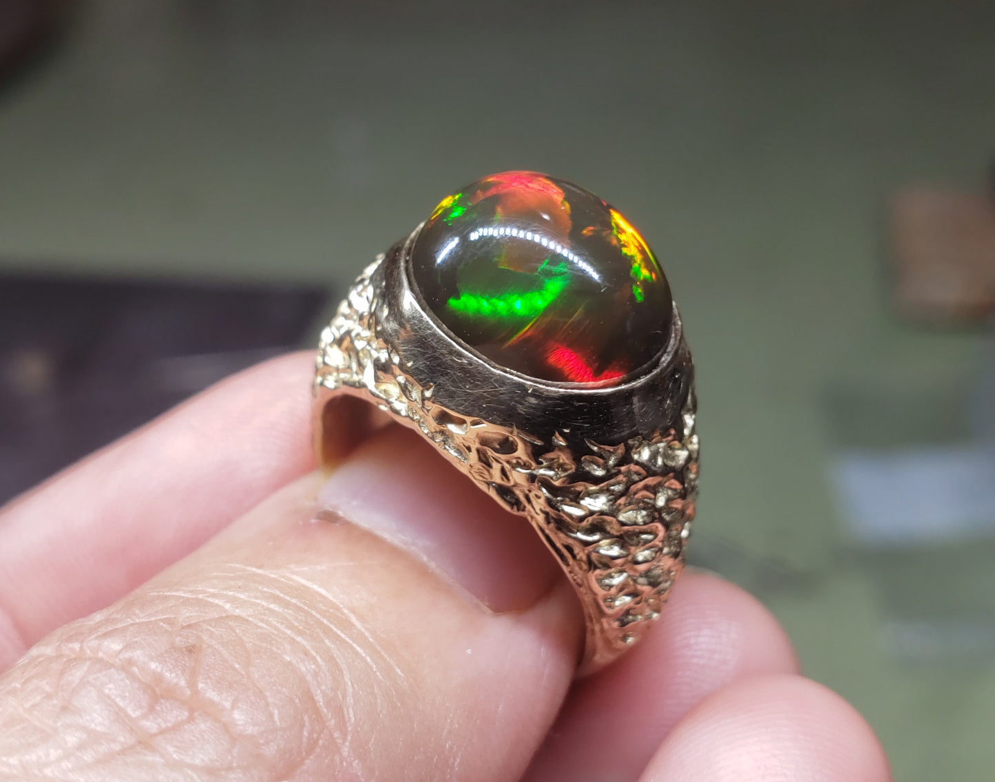Black Opal Ring 14k Gold Men / Women Gemstone Jewelry #225