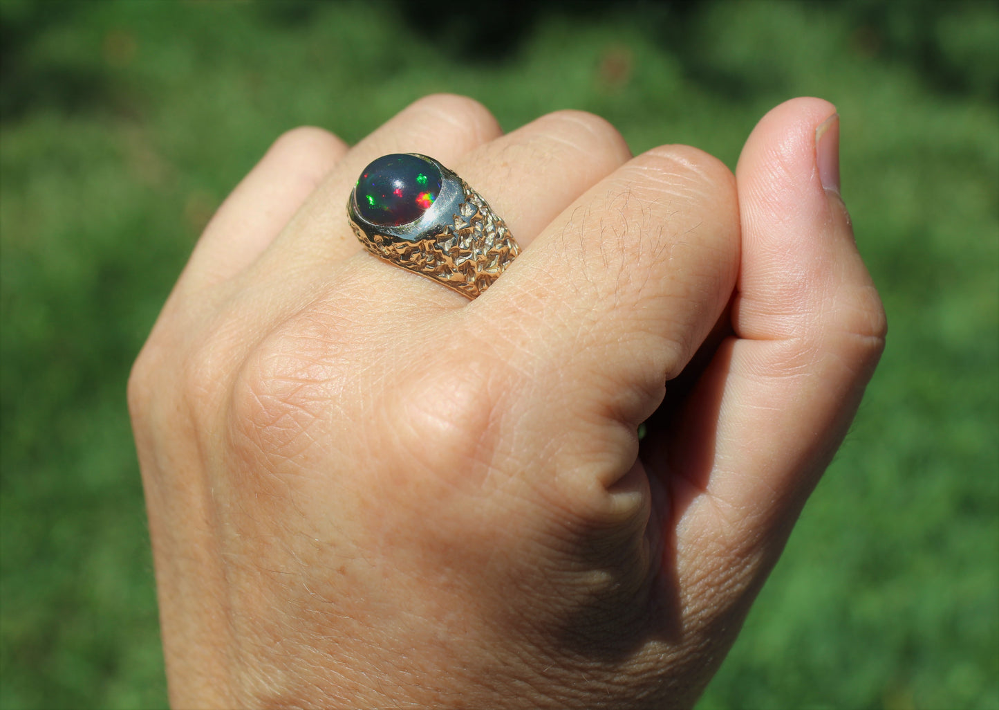 Black Opal Ring 14k Gold Men / Women Gemstone Jewelry #226