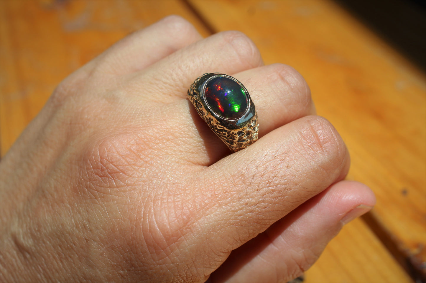 Black Opal Ring 14k Gold Men / Women Gemstone Jewelry #226