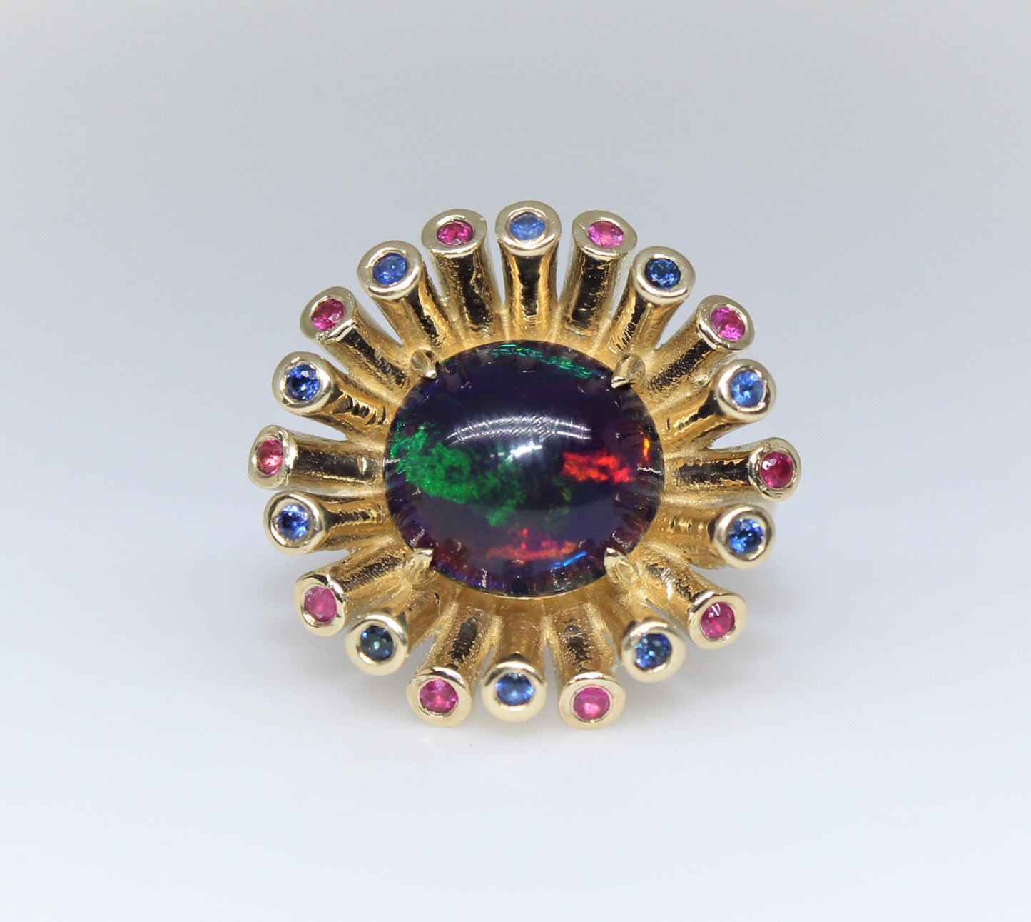 Black Opal & Gemstone 14k Gold Ring - Handmade Jewelry #227