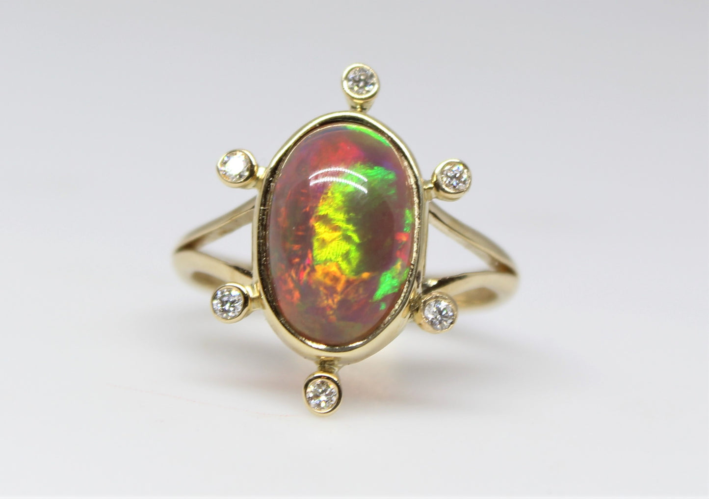 Black Opal & Diamond 14k Gold Ring - Handmade Jewelry #228