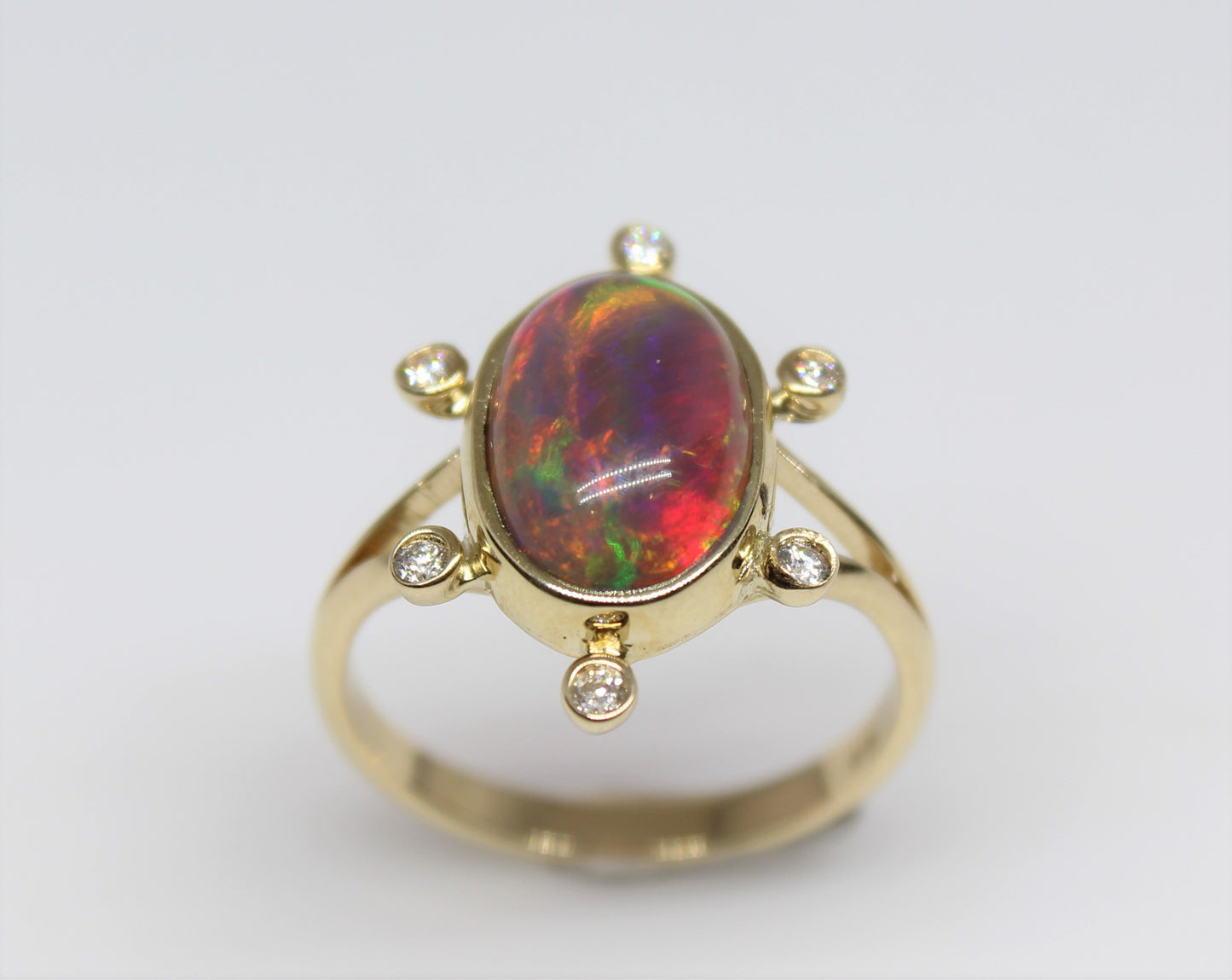 Black Opal & Diamond 14k Gold Ring - Handmade Jewelry #228