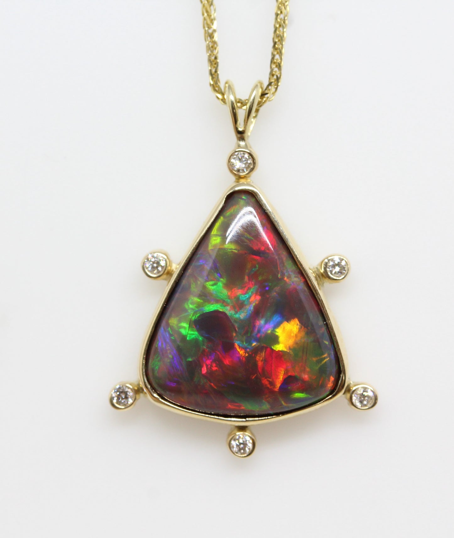 Black Opal & Diamond Pendant 14k Yellow Gold Gemstone Necklace #231