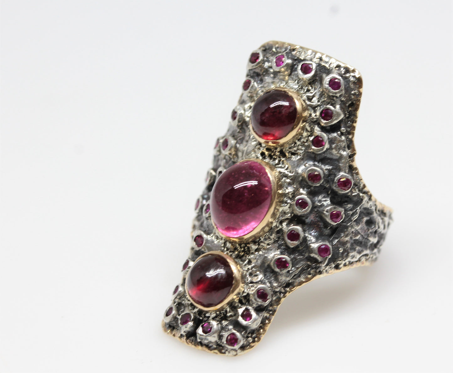 Pink Tourmaline & Ruby Ring - Sterling Silver & Gold Rustic Gemstone Jewelry #236