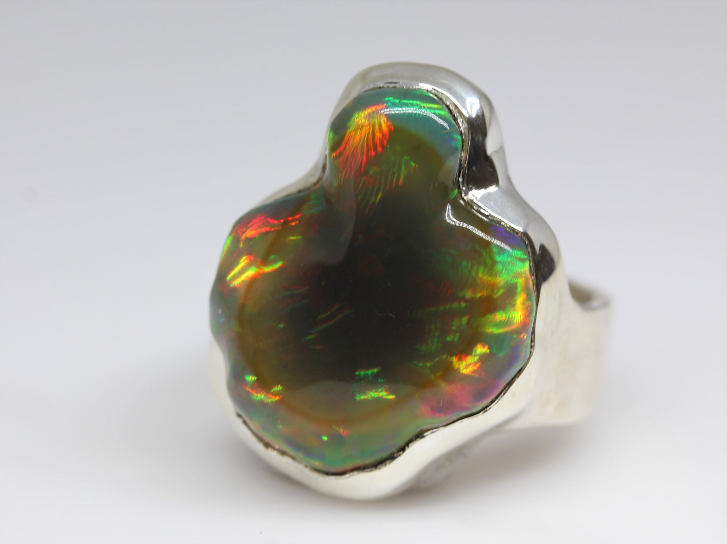 Ethiopian Opal Sterling Silver Ring - Handmade Jewelry #237