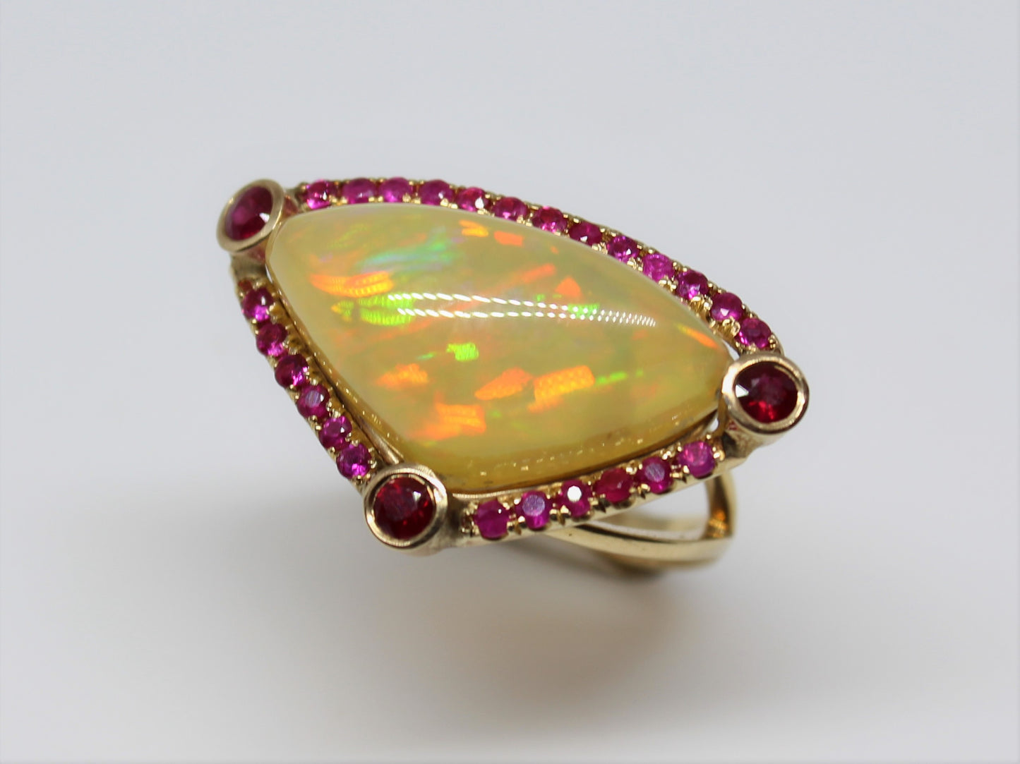 Opal  & Ruby 14k Gold Ring - Gemstone Jewelry #238