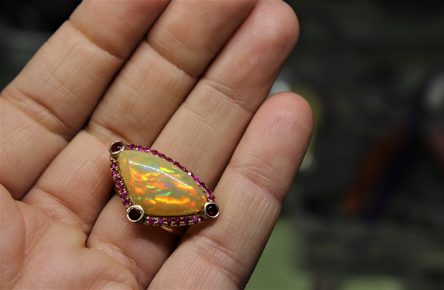 Opal  & Ruby 14k Gold Ring - Gemstone Jewelry #238