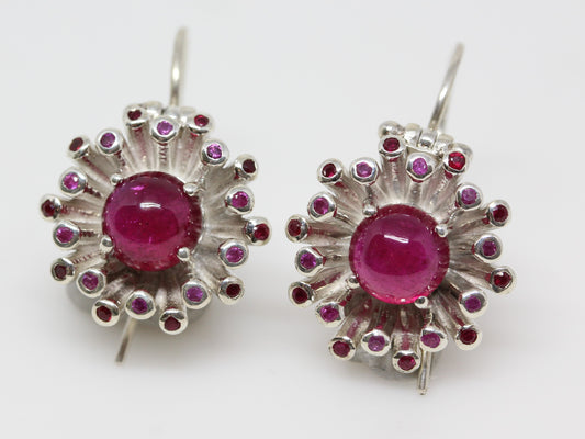 Ruby Round Dangle Earrings - Sterling Silver  - #251