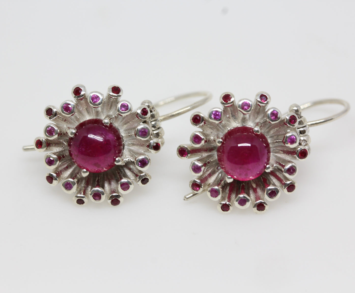 Ruby Round Dangle Earrings - Sterling Silver  - #251