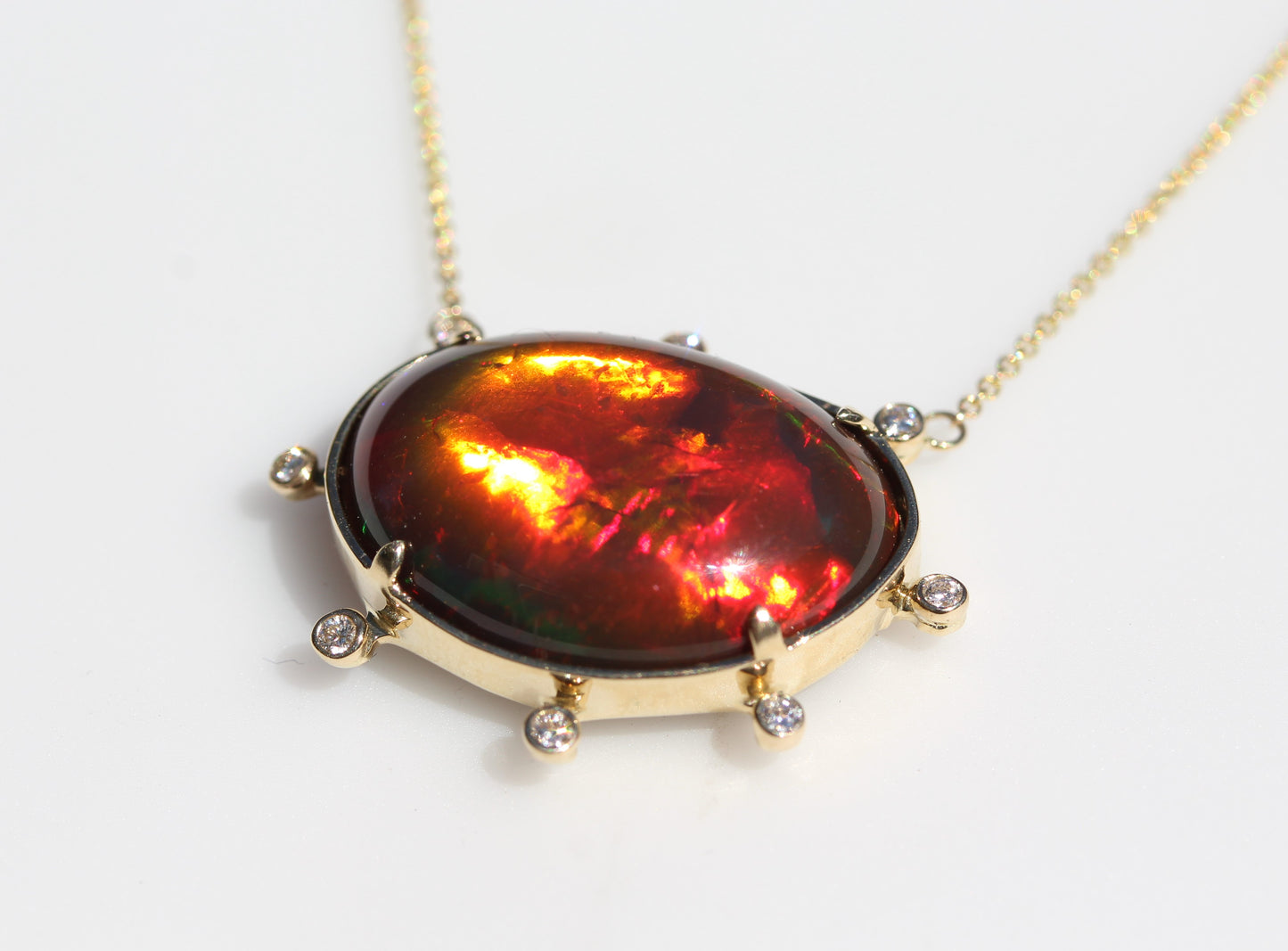 Black Opal & Diamond Pendant 14k Yellow Gold Gemstone Necklace #253