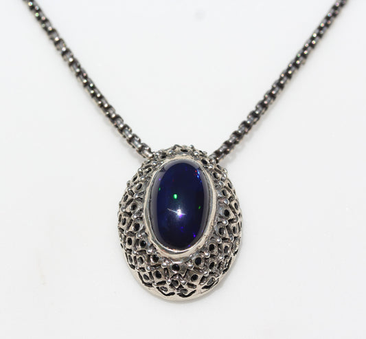 Black Opal  & Spinel Pendant Sterling SilverChain Necklace #254