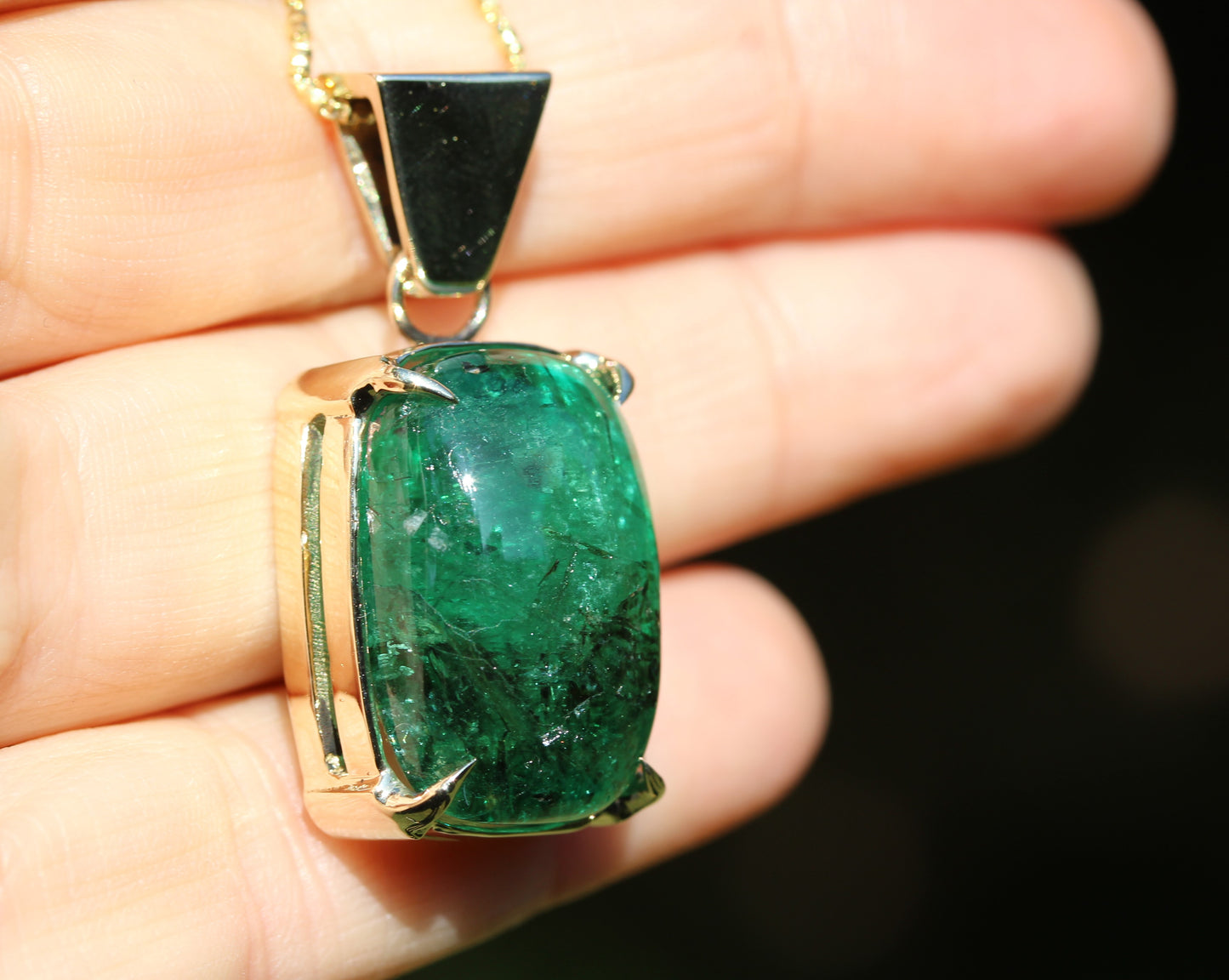 Emerald Pendant 14k Yellow Gold Necklace  #262