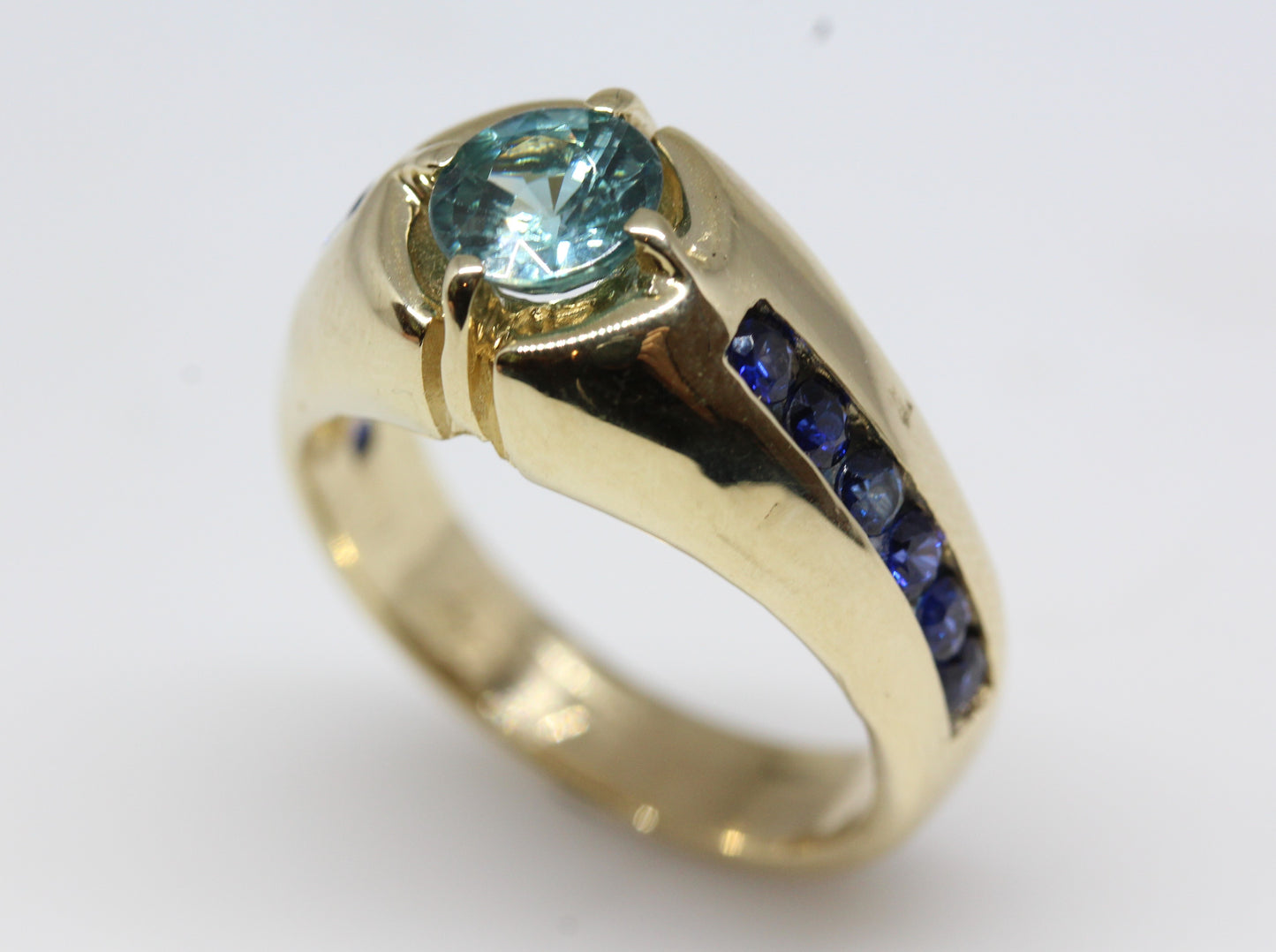 Blue Tourmaline & Sapphire Ring 14k Gold #263