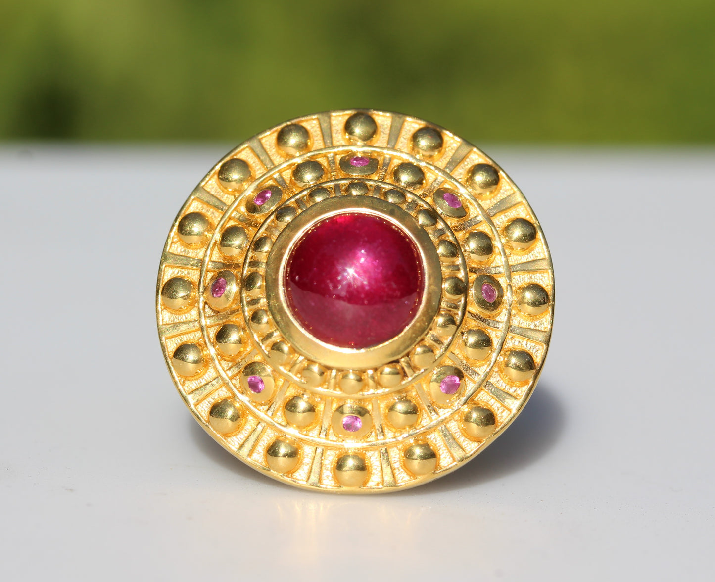Red Ruby Ring - 24k Gold Plated - Adjustable Size  - #264