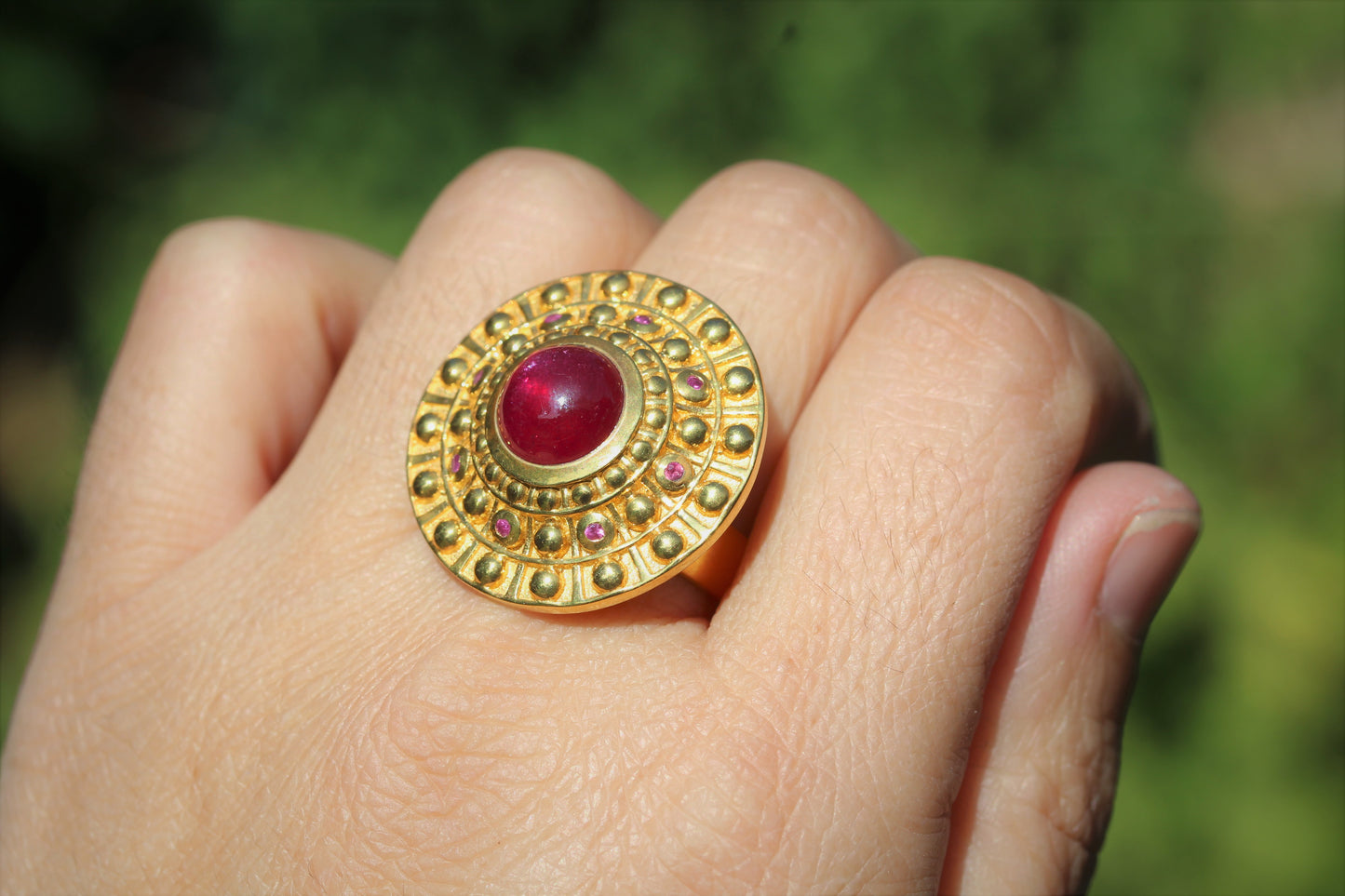 Red Ruby Ring - 24k Gold Plated - Adjustable Size  - #264