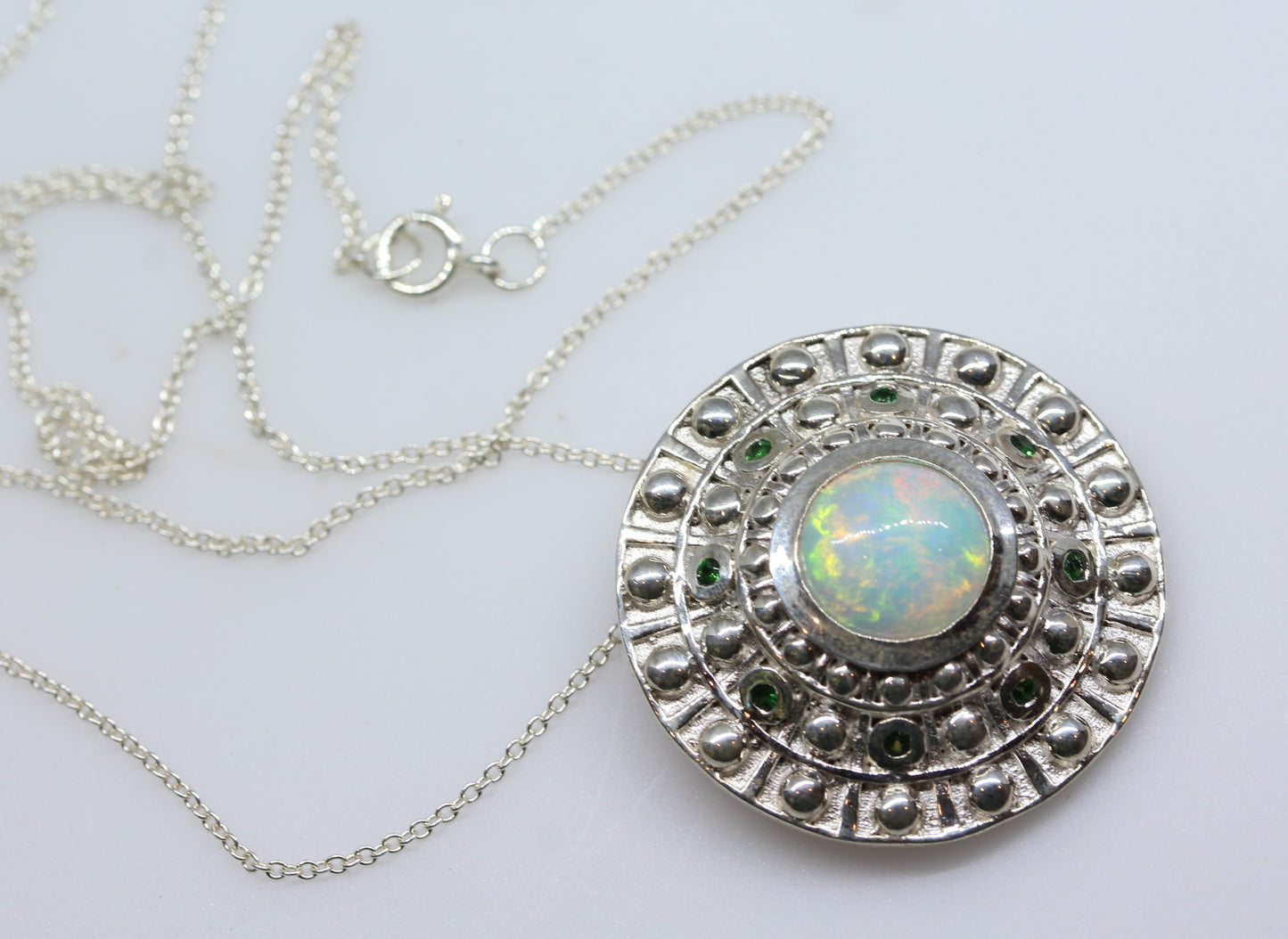 Natural Opal Pendant- Tsavorite Garnet -  Sterling Silver - #266