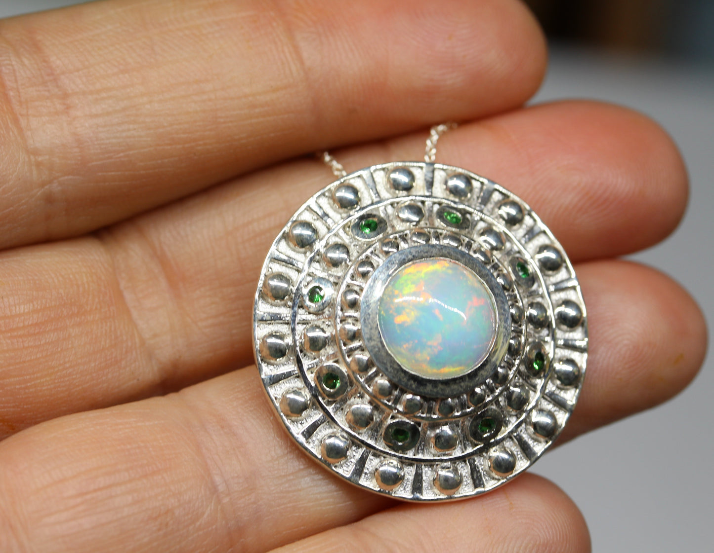Natural Opal Pendant- Tsavorite Garnet -  Sterling Silver - #266