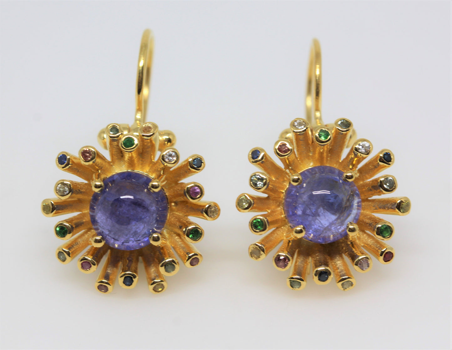 Purple Tanzanite Dangle Earrings  24k Gold Plated Color gemstone Accents #272
