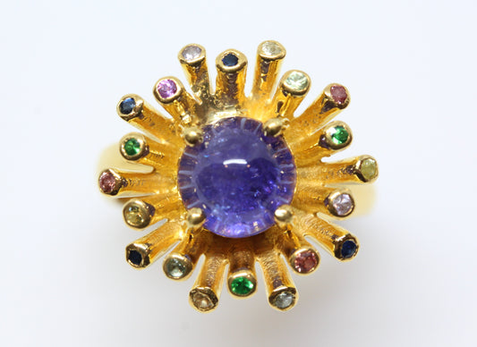 Tanzanite 24k Gold Plated Ring - Purple Gemstone - Adjustable Size #273