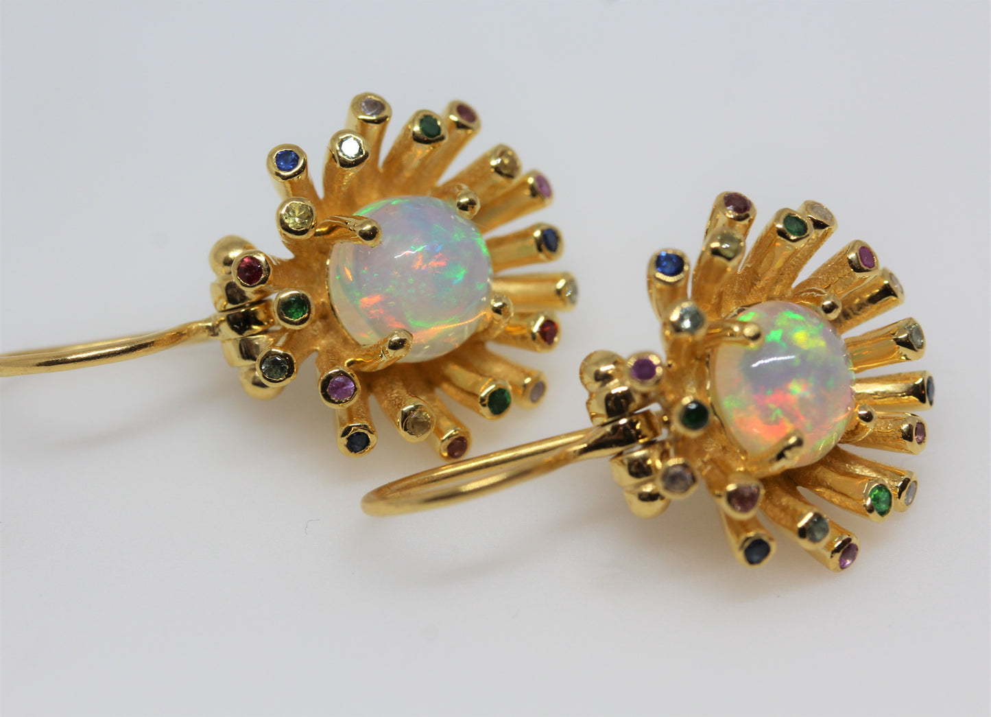 Opal Dangle Earrings  24k Gold Plated Color gemstone Accents #274