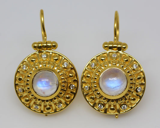 Moonstone Dangle Earrings 24k Gold Plated Color gemstone Accents #276