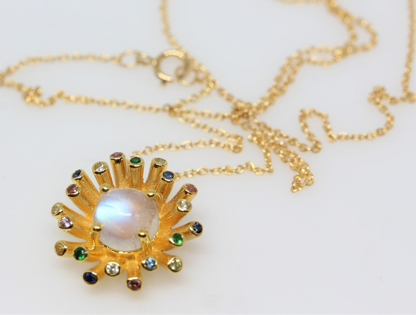 Starburst Moonstone Pendant- 24k Gold Plated - Gemstone Necklace #278