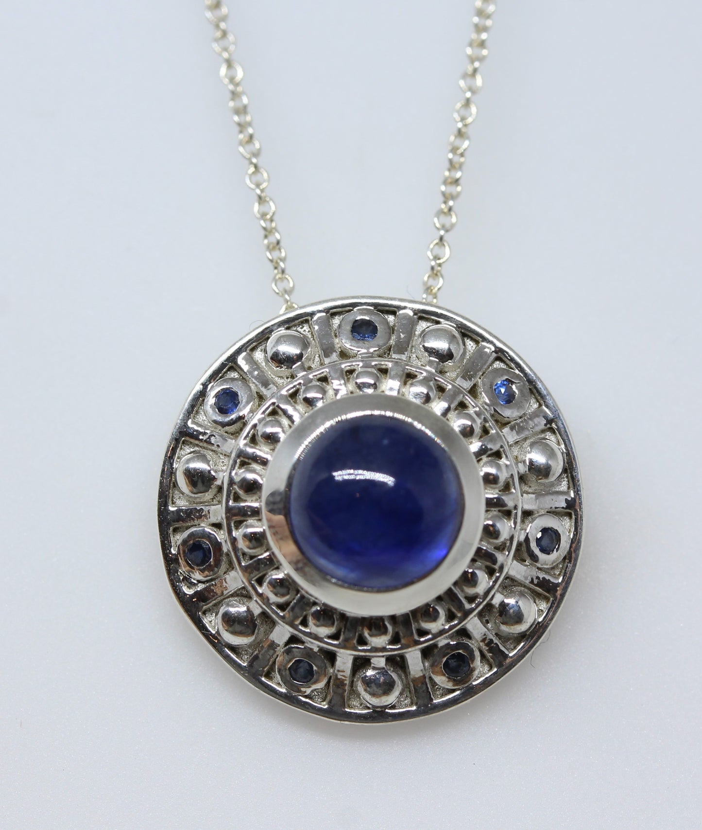 Blue Sapphire Medallion Pendant - Sterling Silver - #280