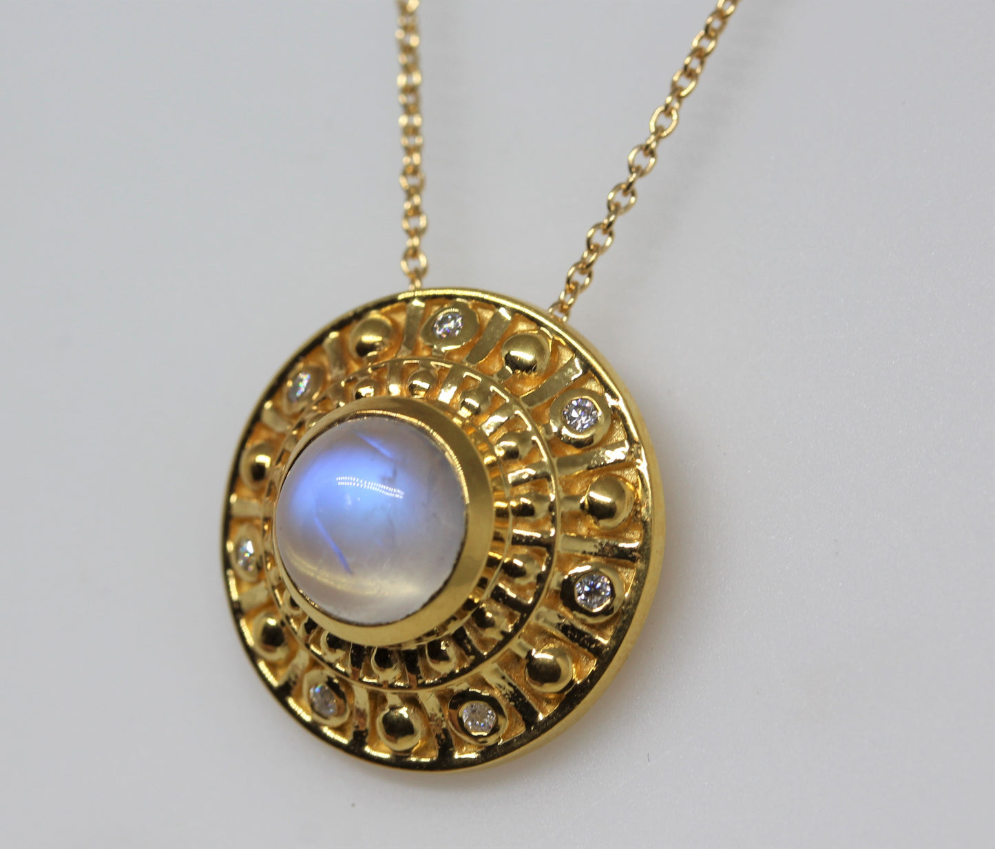 Moonstone Medallion Pendant- 24k Gold Plated - Gemstone Necklace #281