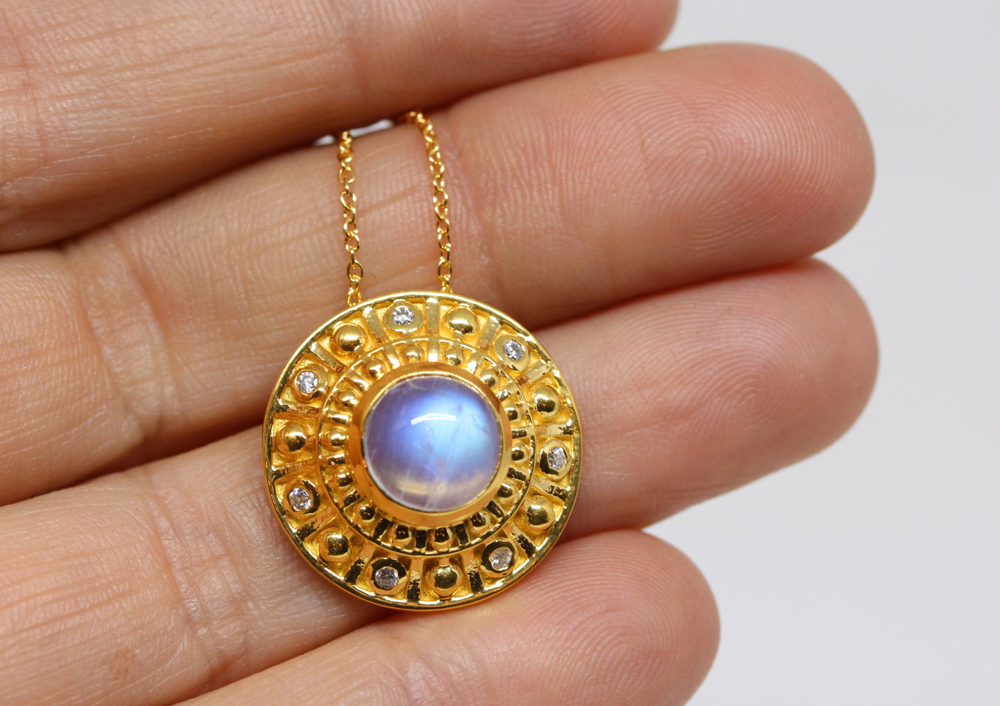 Moonstone Medallion Pendant- 24k Gold Plated - Gemstone Necklace #281