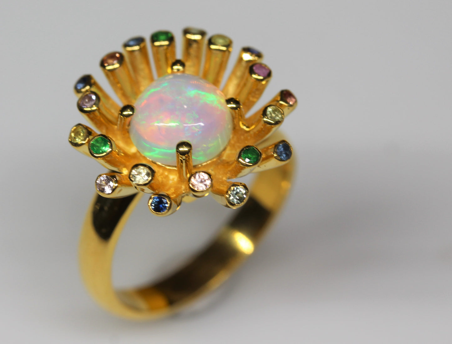 Opal Ring - 24k Gold Plated - Gemstone Accents - Adjustable Size #283