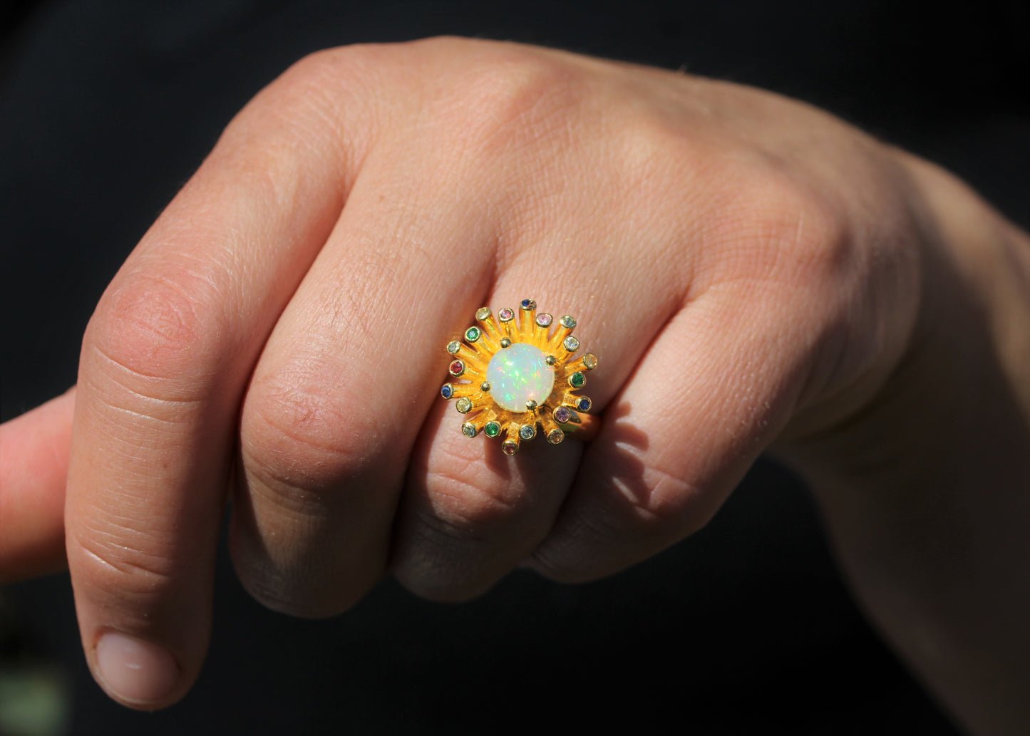 Opal Ring - 24k Gold Plated - Gemstone Accents - Adjustable Size #283