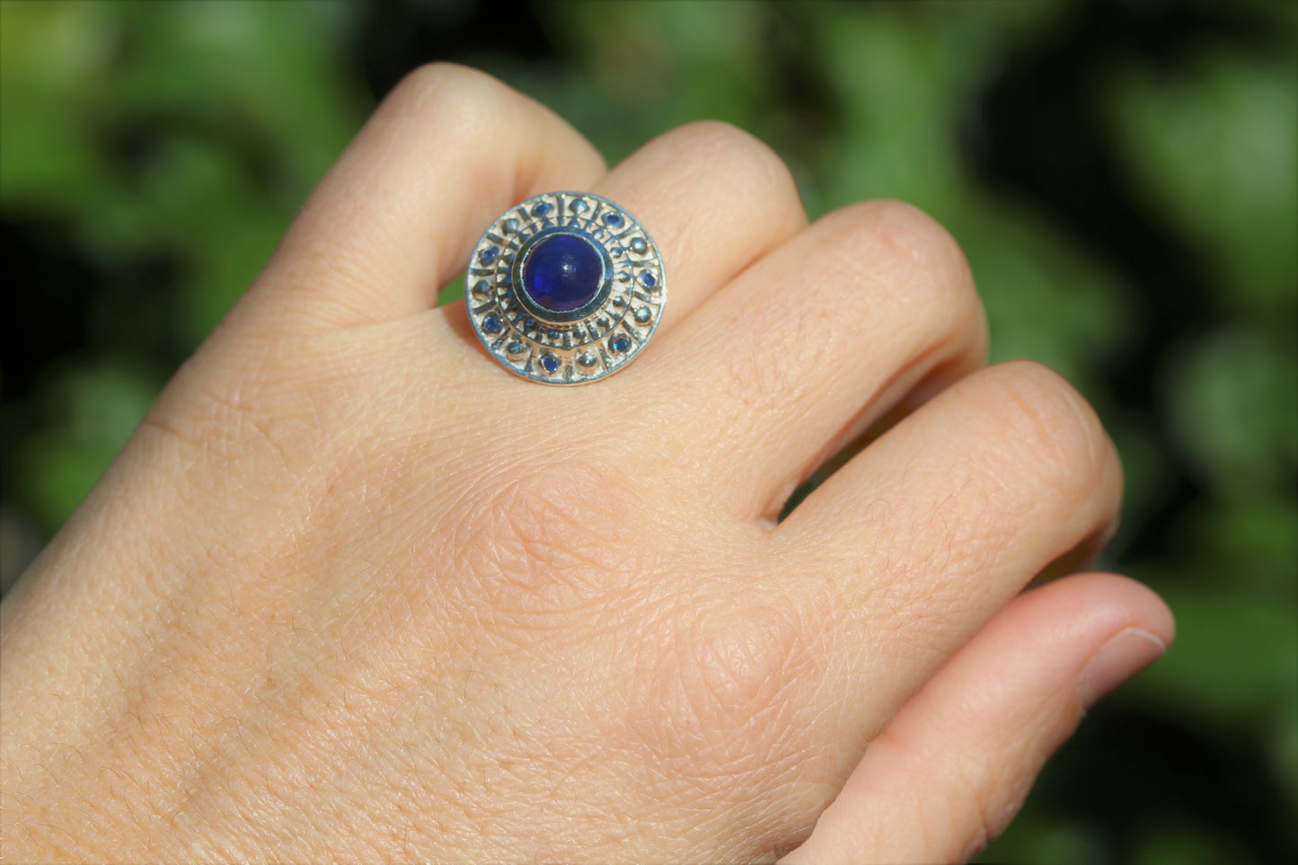 Blue Sapphire Ring Sterling Silver Adjustable Band  #286