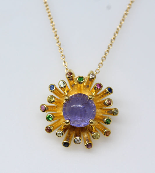 Starburst Tanzanite Pendant- 24k Gold Plated - Gemstone Necklace #287