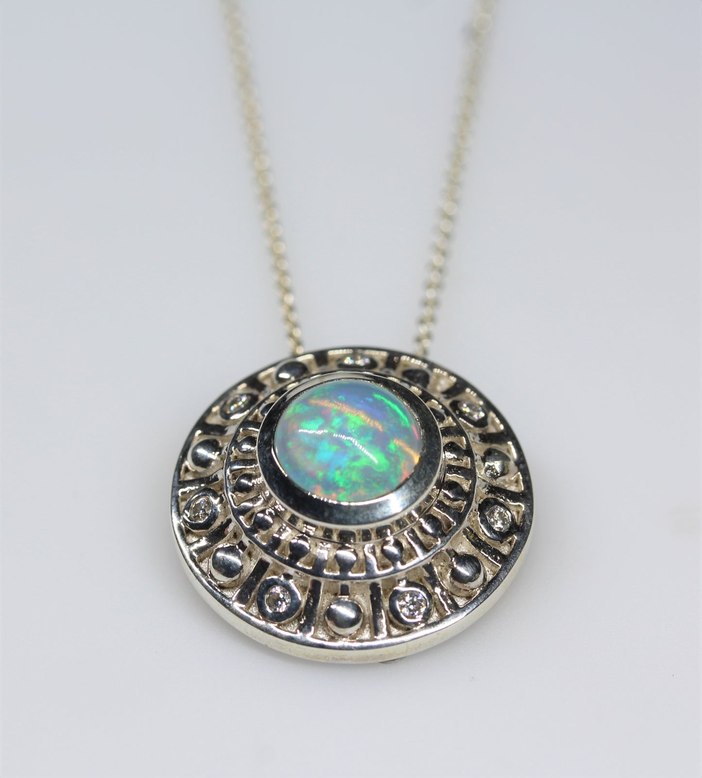 Natural Blue Opal Medallion Pendant - Sterling Silver  #288