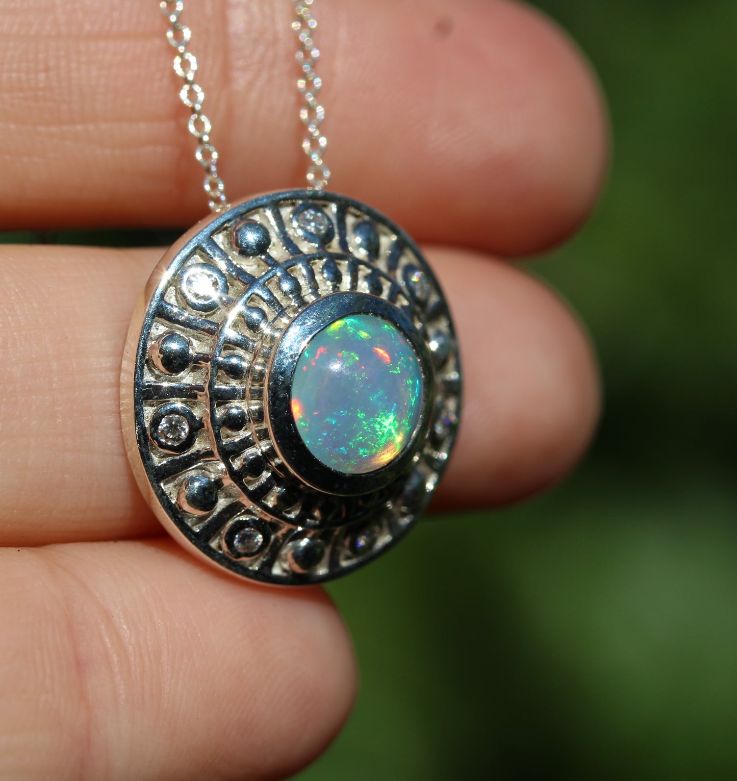 Natural Blue Opal Medallion Pendant - Sterling Silver  #288