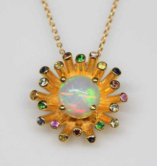 Starburst Opal Pendant- 24k Gold Plated - Gemstone Necklace #290