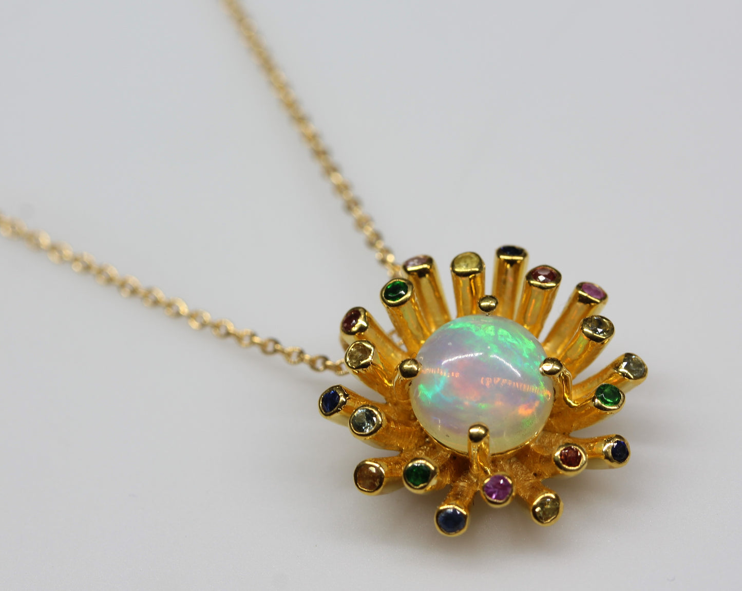 Starburst Opal Pendant- 24k Gold Plated - Gemstone Necklace #290