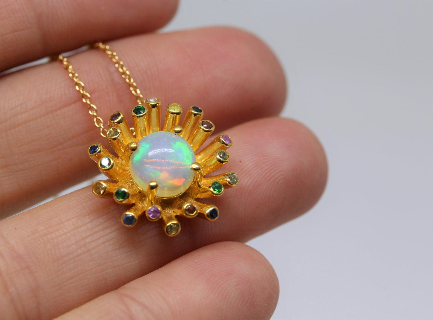 Starburst Opal Pendant- 24k Gold Plated - Gemstone Necklace #290
