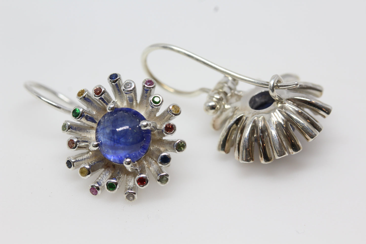 Blue Sapphire Dangle Earrings - Sterling Silver - Color Gemstones  #291