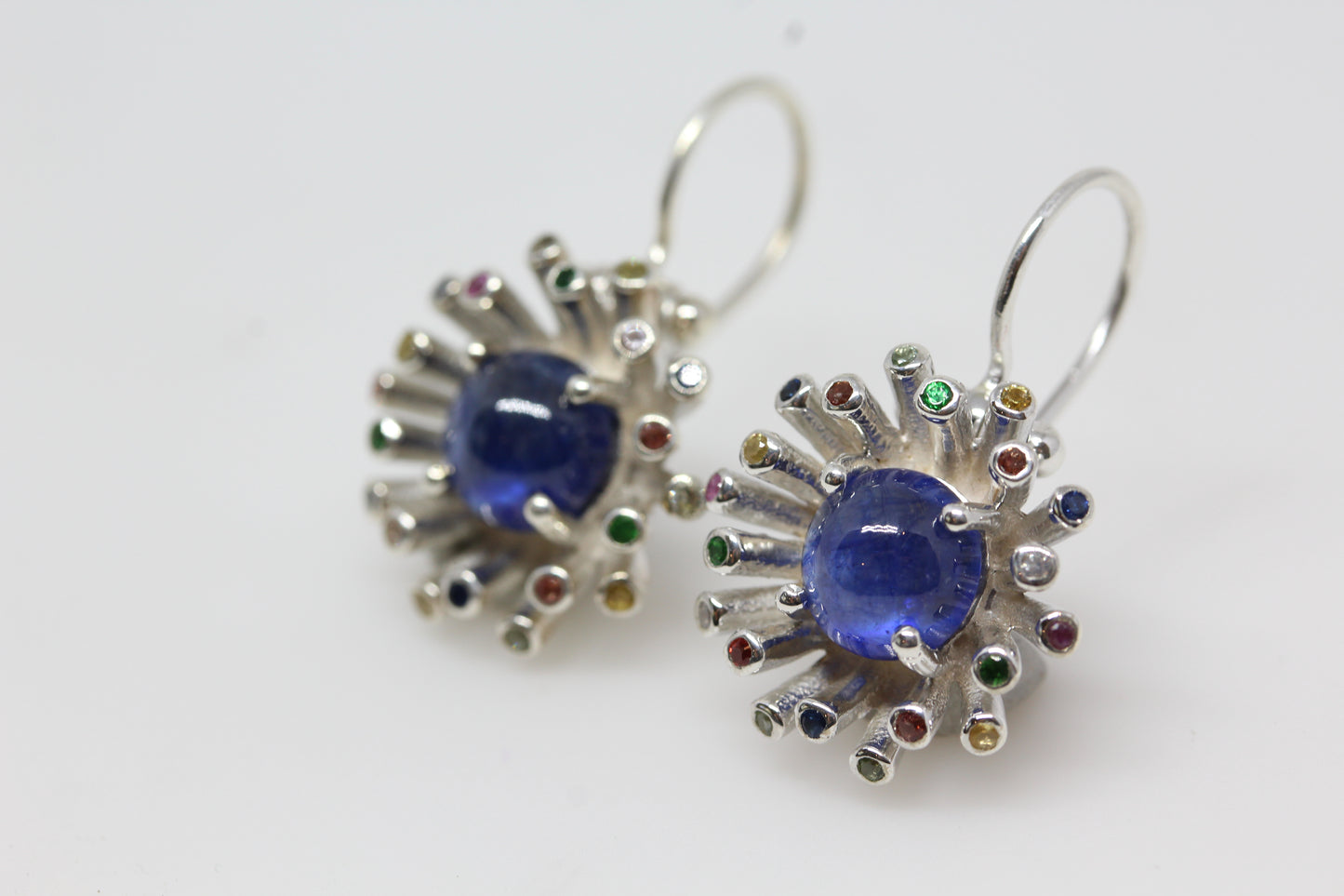 Blue Sapphire Dangle Earrings - Sterling Silver - Color Gemstones  #291