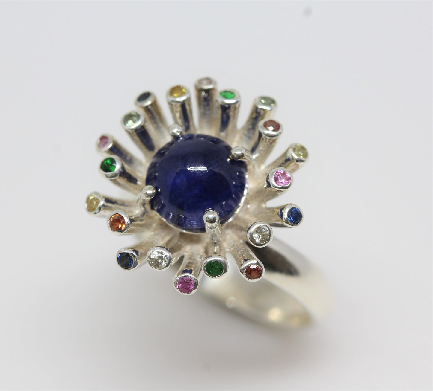 Blue Sapphire Ring Sterling Silver Adjustable Band  #292