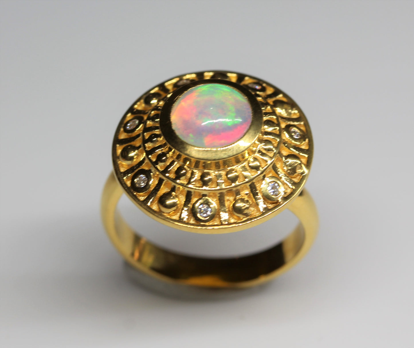 Natural Opal Medallion Ring - 24k Gold Plated - Adjustable Size #294