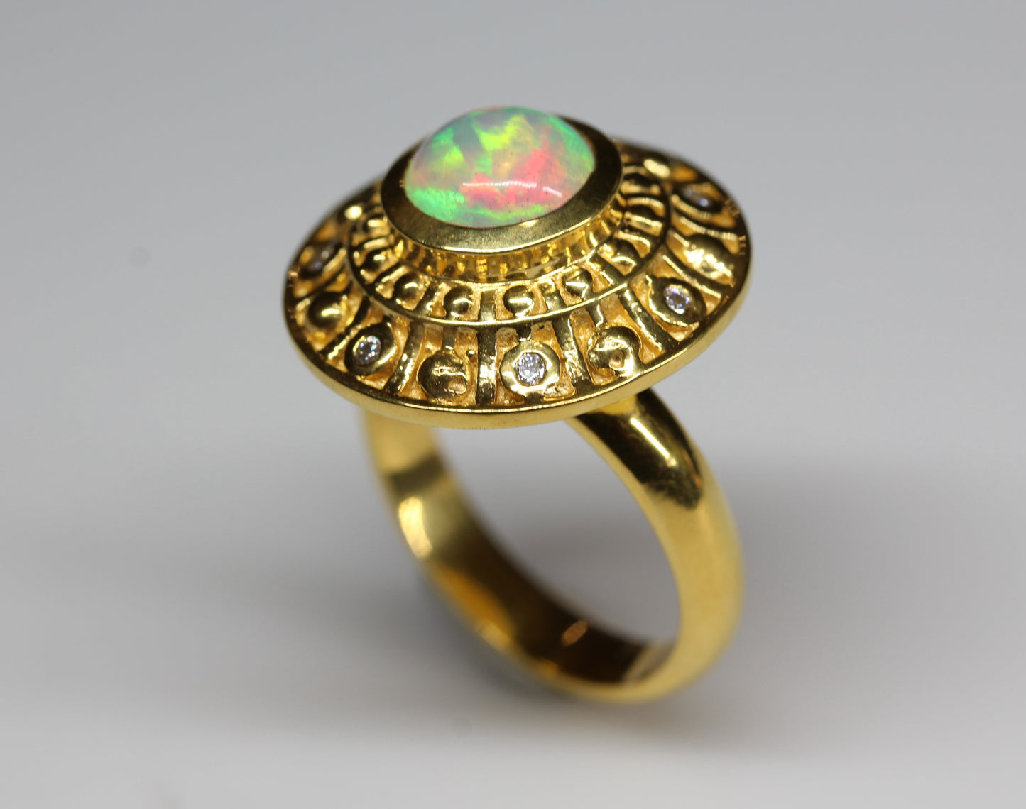 Natural Opal Medallion Ring - 24k Gold Plated - Adjustable Size #294