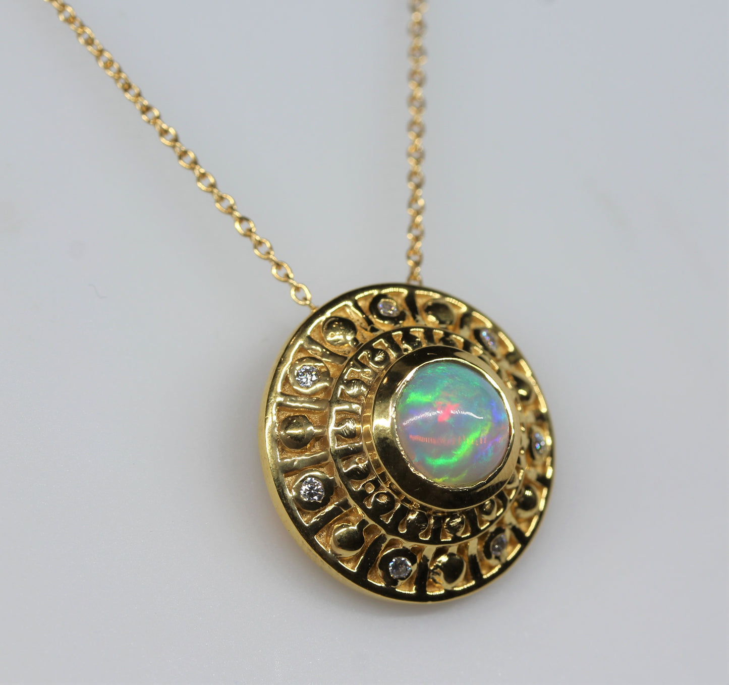 Natural Opal Medallion Pendant- 24k Gold Plated - Gemstone Necklace #295