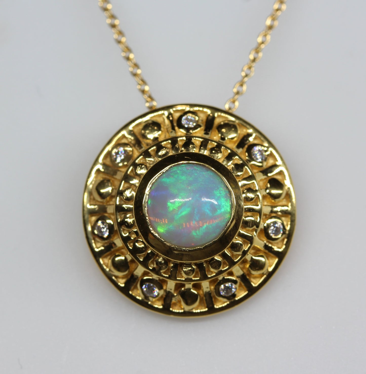 Natural Opal Medallion Pendant- 24k Gold Plated - Gemstone Necklace #295